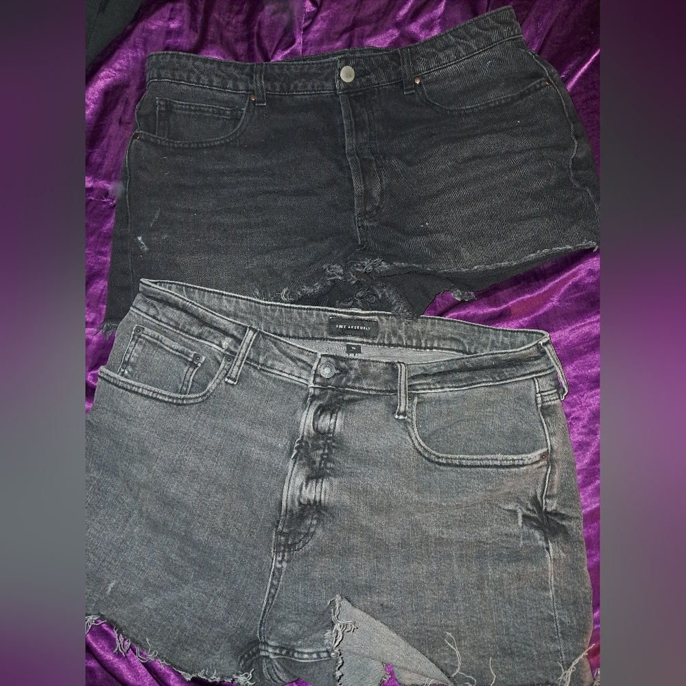 Dark grey and black denim shorts